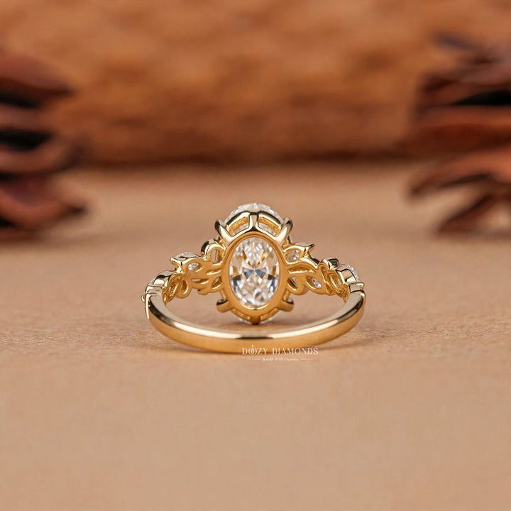 2.50CT Oval Cluster Lab Grown Swirl Band Engagement Ring for Women