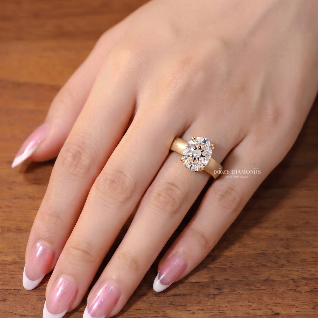 3.0CT Oval E/VS1 Lab Grown Solitaire Ring, Wide Brushed Gold Band