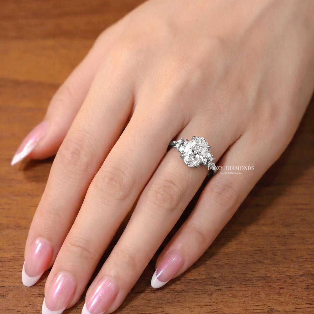 2.50CT Oval E/VVS1 Lab Grown Diamond Cluster Engagement Ring, White Gold