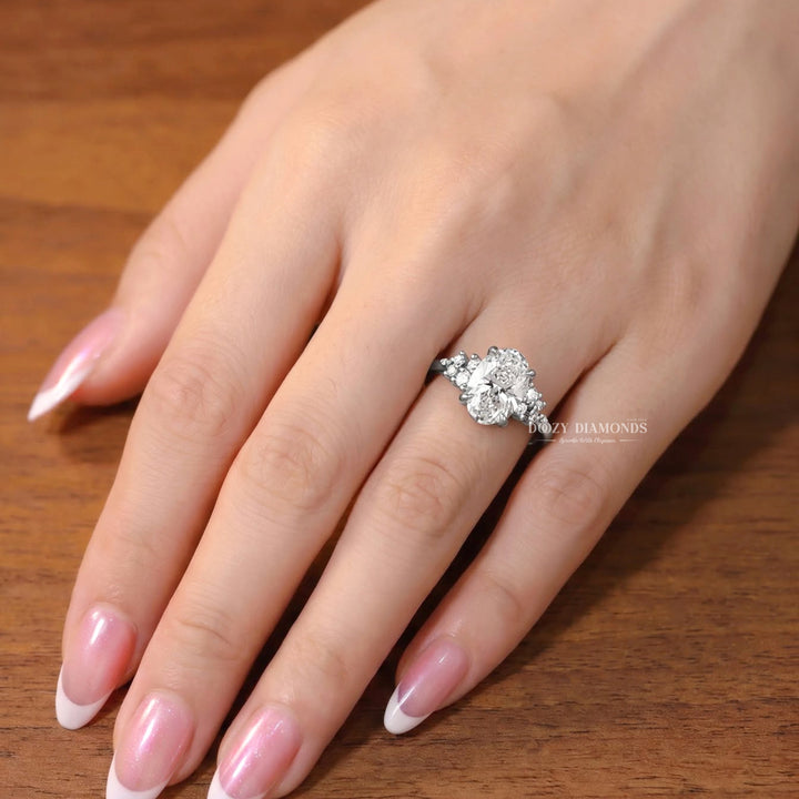2.50CT Oval E/VVS1 Lab Grown Diamond Cluster Engagement Ring, White Gold