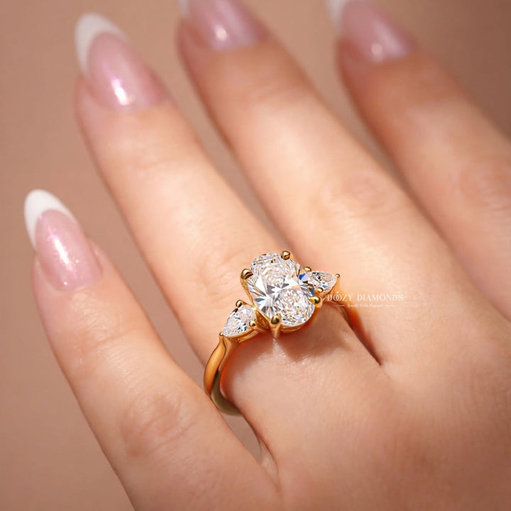 IGI Certified 2.50CT Oval Lab Grown Diamond Three Stone Engagement Ring