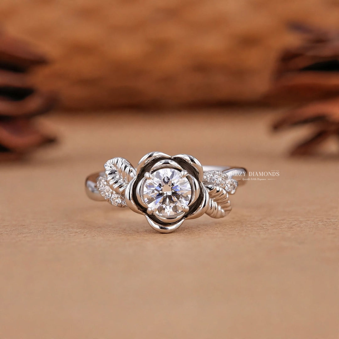 2.0CT Round Brilliant Cut Lab Grown Diamond Flower Style Engagement Ring