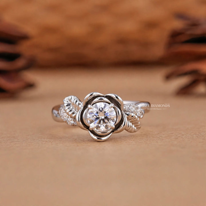 2.0CT Round Brilliant Cut Lab Grown Diamond Flower Style Engagement Ring
