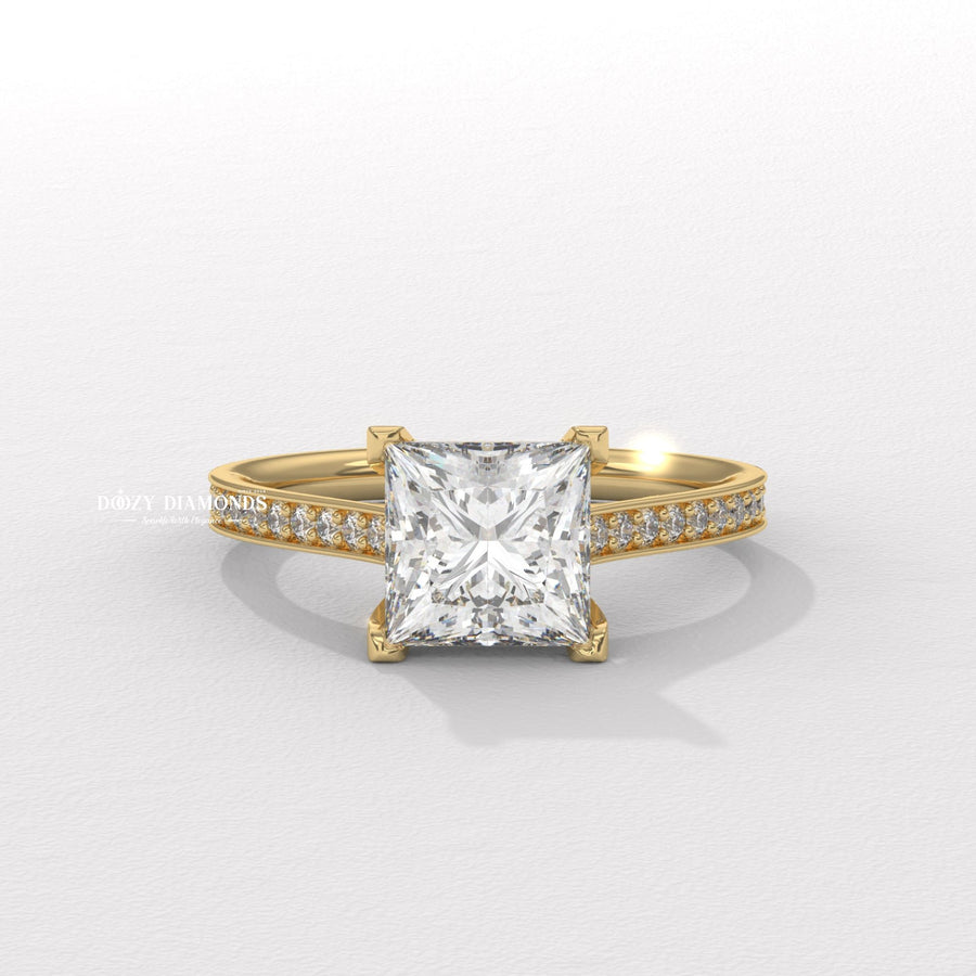 Princess solitaire lab grown diamond engagement ring for sale