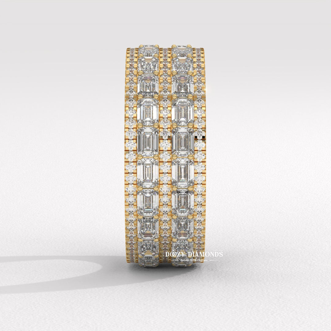 Baguette Eternity diamond band stacked with engagement ring