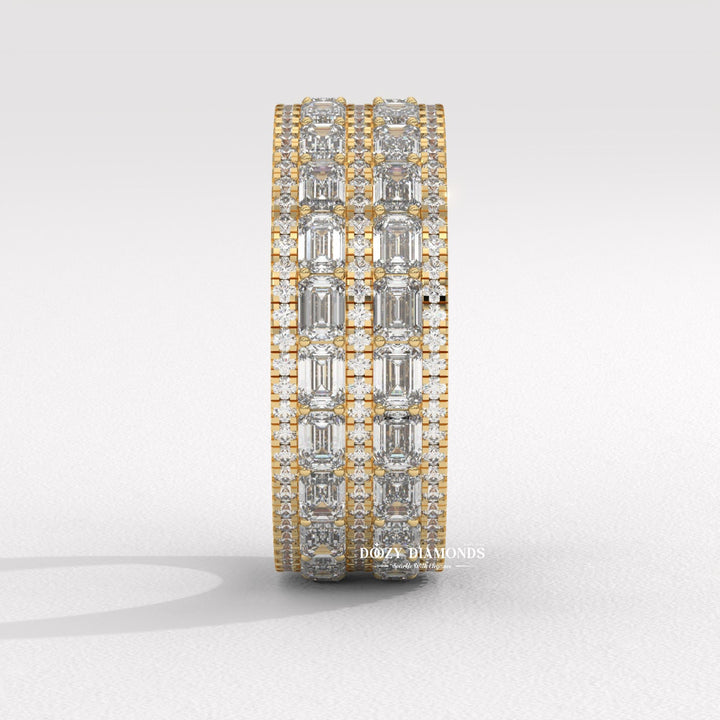 Baguette Eternity diamond band stacked with engagement ring