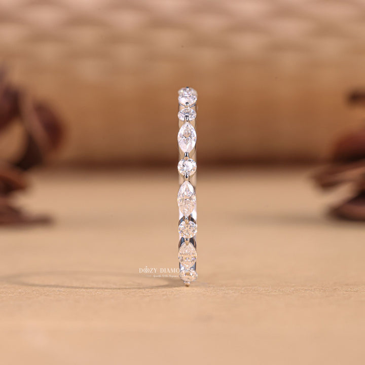 Round Marquise round marquise diamond wedding band front view