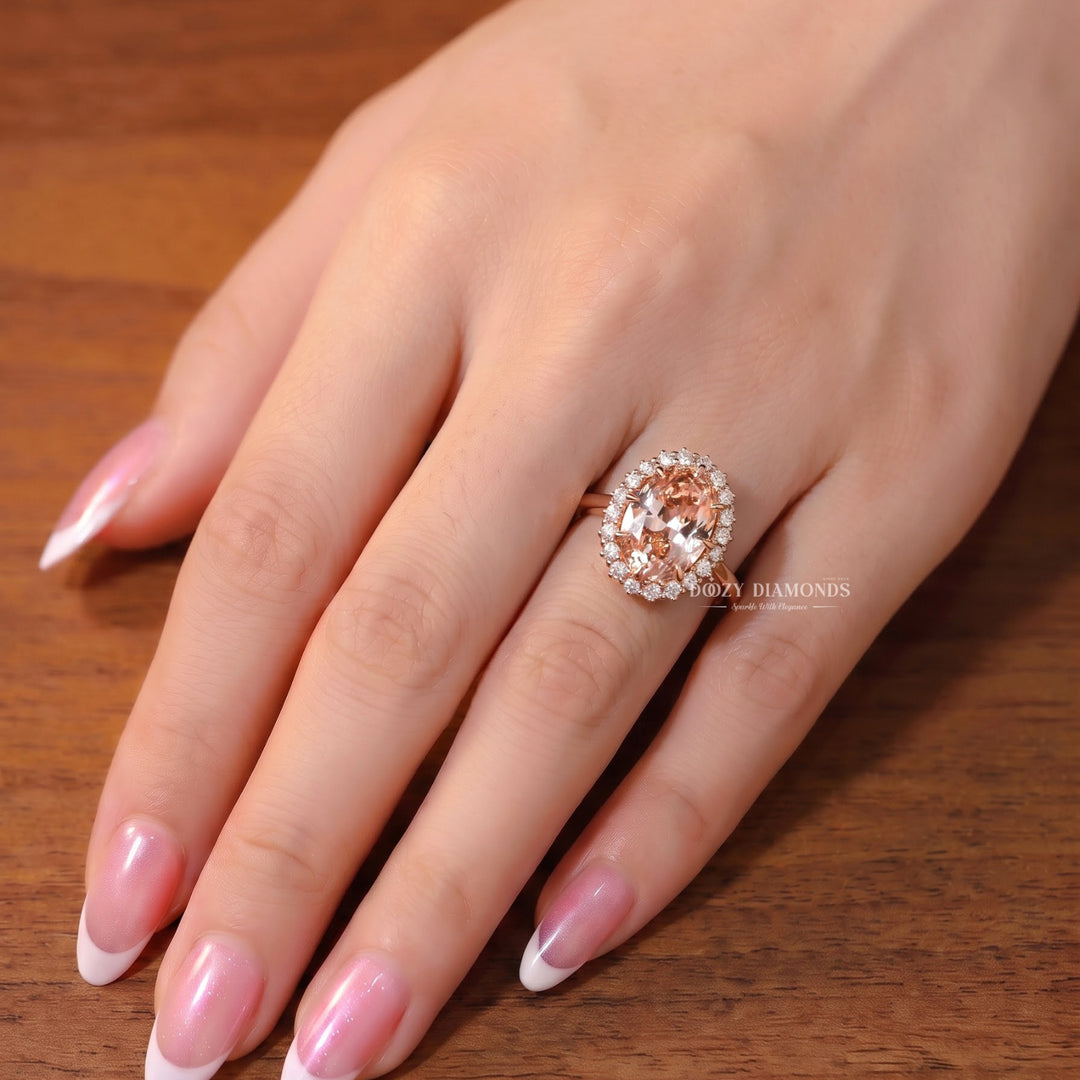 1.50CT Pink Oval VS1 Lab Grown Diamond Halo Engagement Ring