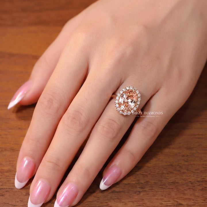 1.50CT Pink Oval VS1 Lab Grown Diamond Halo Engagement Ring