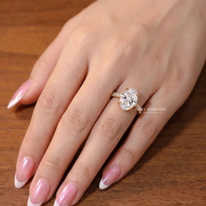 3.0CT Oval Lab Grown Diamond E/VVS Hidden Halo Engagement Ring
