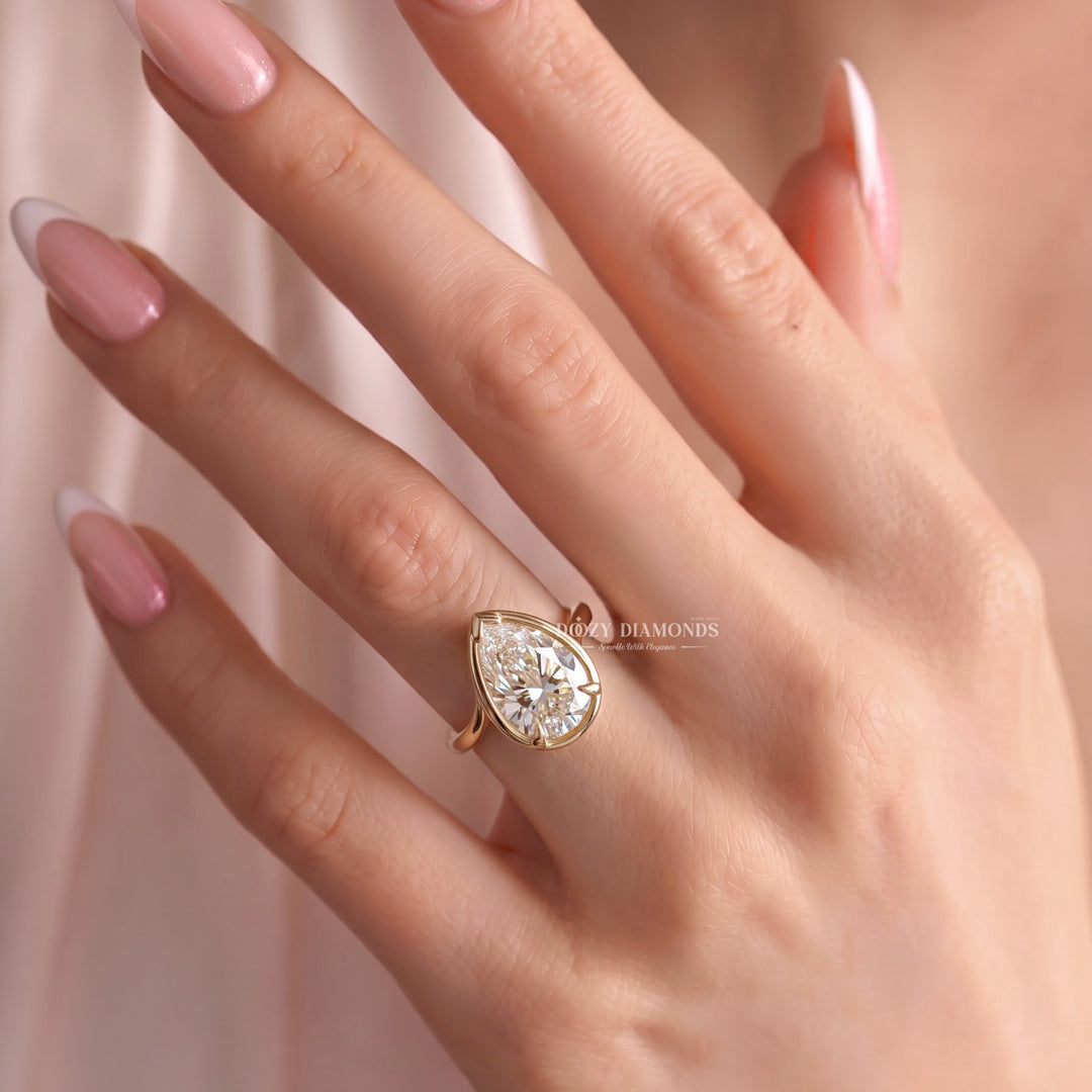 2.0CT Pear Bezel F/VVS2 Lab Grown Diamond Bypass Solitaire Engagement Ring