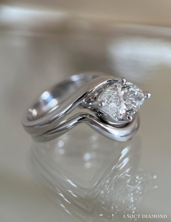 1.50CT Marquise Lab Grown Diamond Solitaire Bypass Ring White Gold Sculptural Band