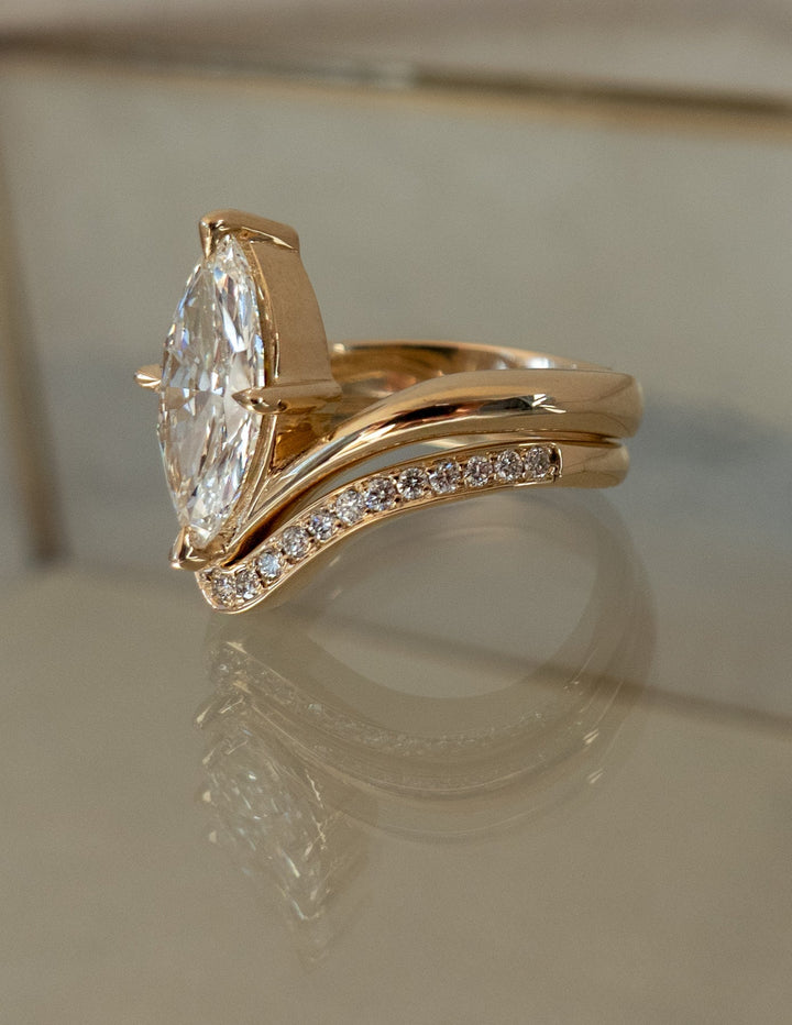 2.50CT Marquise Bypass Lab Grown Diamond Ring Yellow Gold Chevron Pave Band