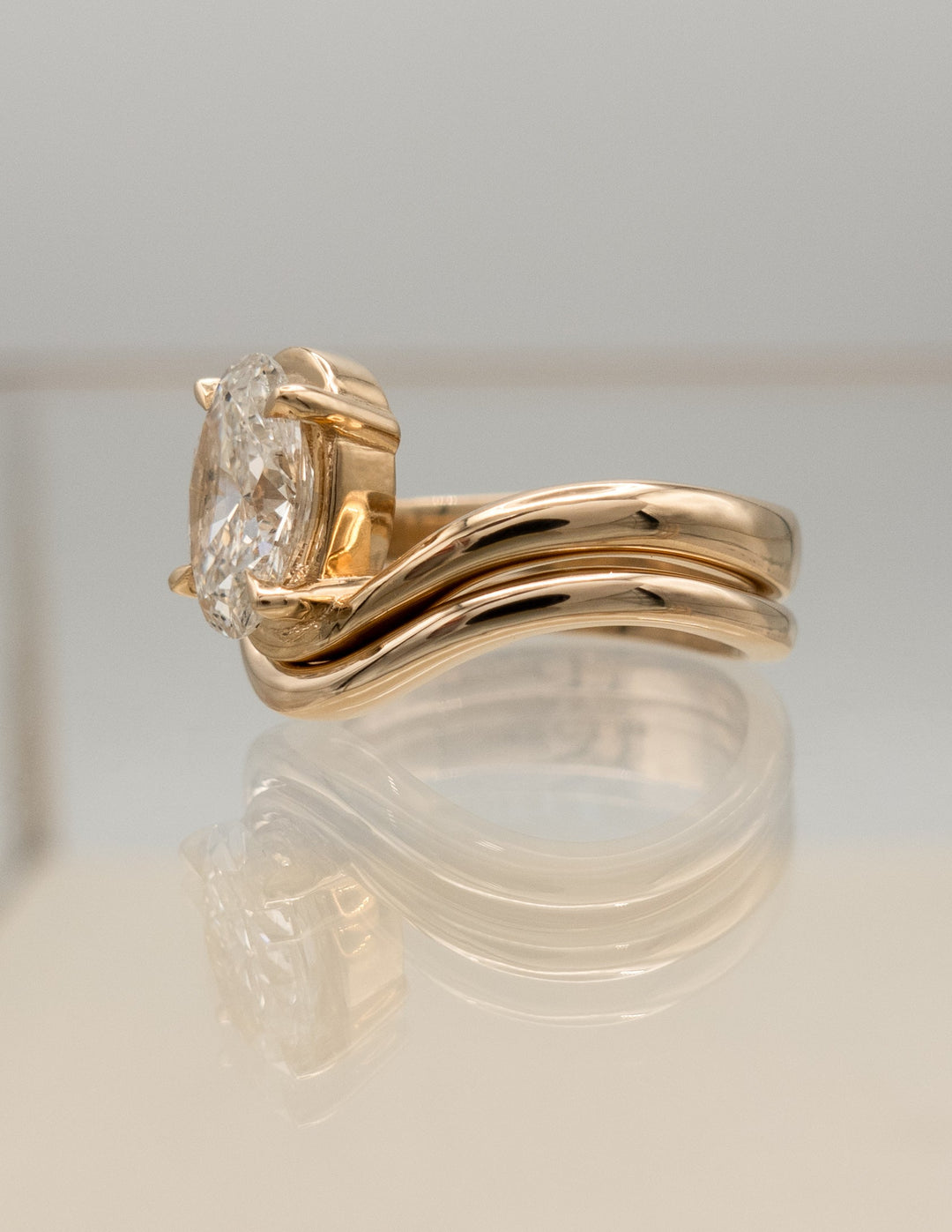 1.50CT Oval Solitaire Bypass Lab Grown Diamond Bridal Ring Set