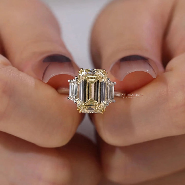 2.50CT Emerald Cut E/VVS1 Fancy Yellow Lab Grown Diamond Engagement Ring, White Gold