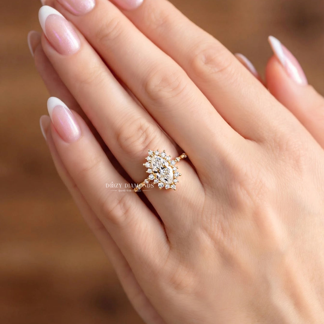 2.0CT Marquise E/VVS2 Lab Grown Diamond Engagement Ring Double Row Gold Pave