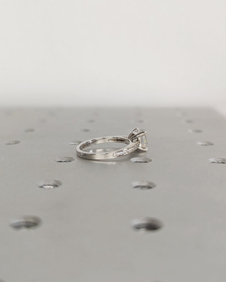 Side angle of asscher solitaire diamond engagement ring