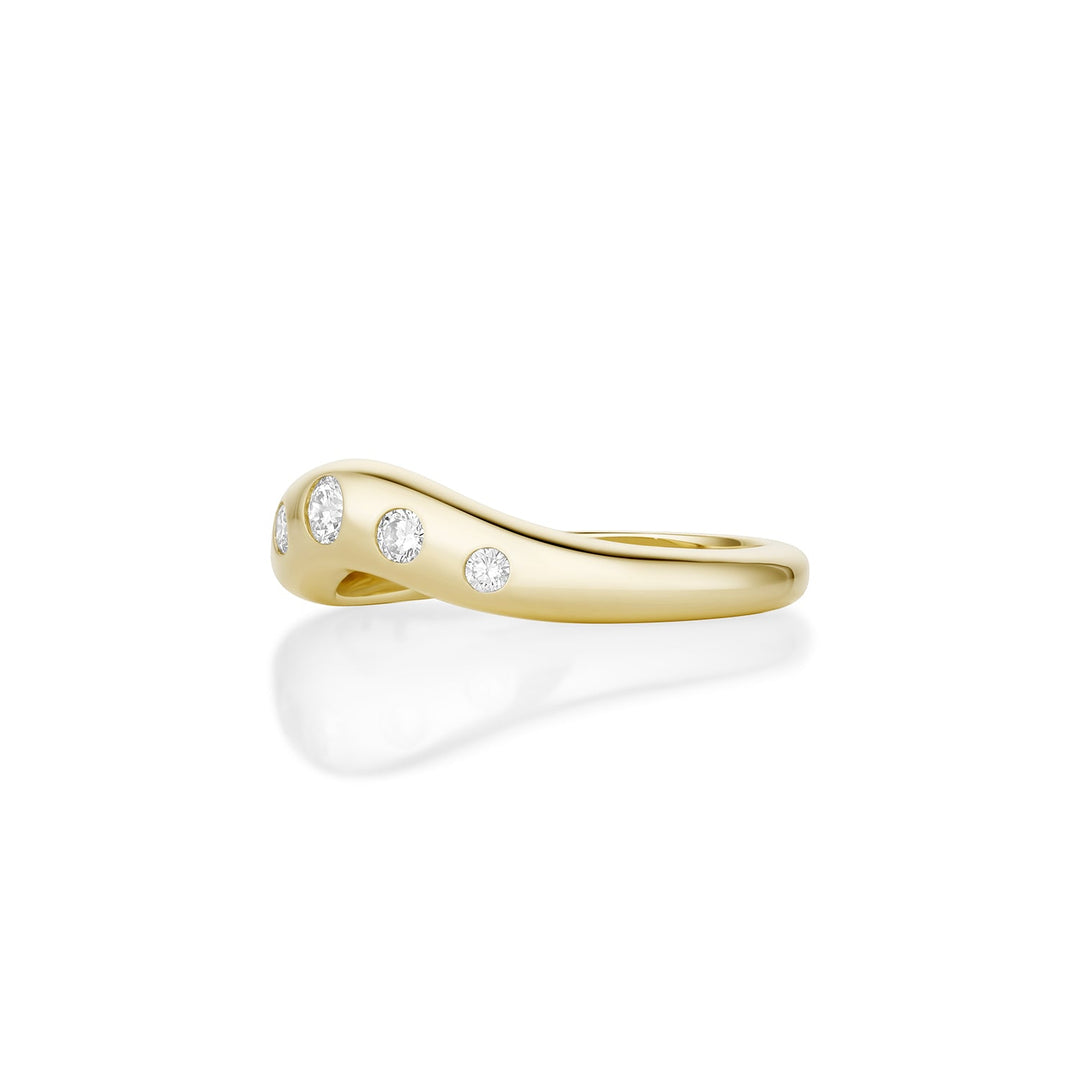 Round diamond band stacked with engagement ring