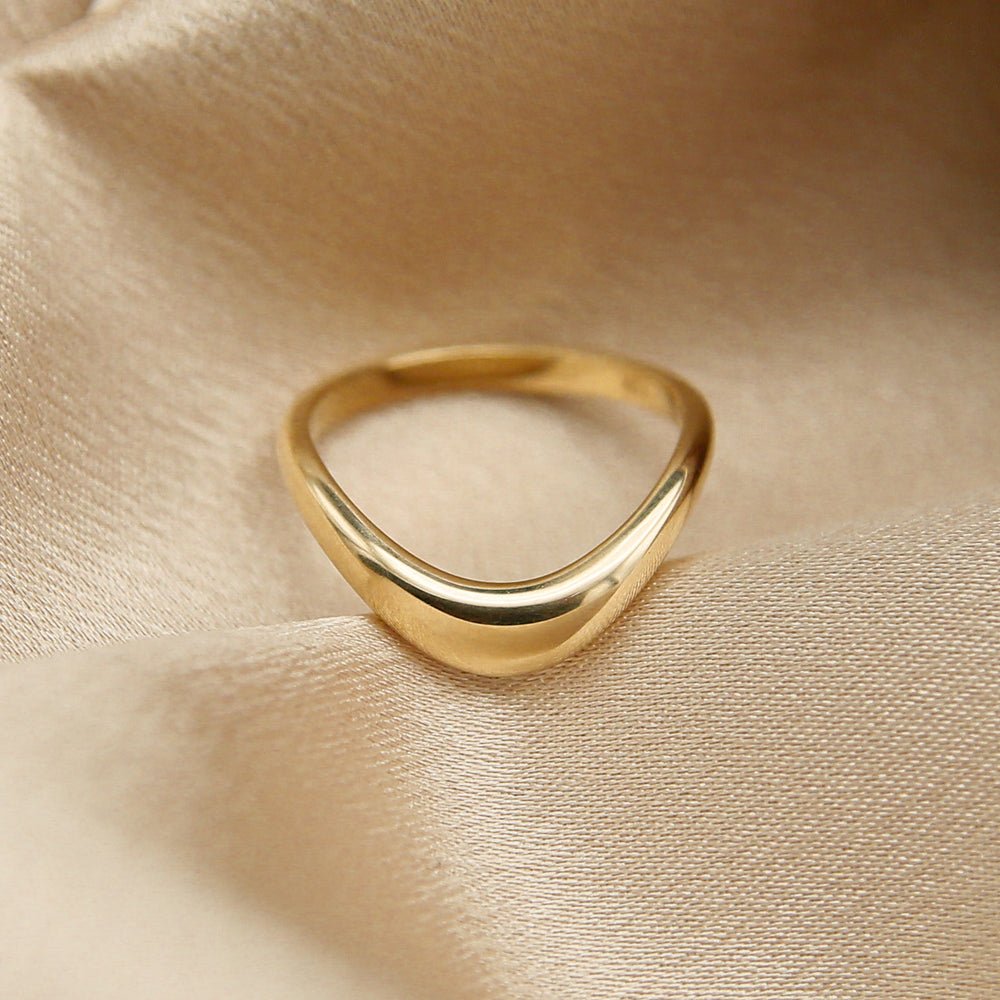 18K|14K Solid Gold Unique U Shape Plain Wave Wedding Band - Doozy Diamonds