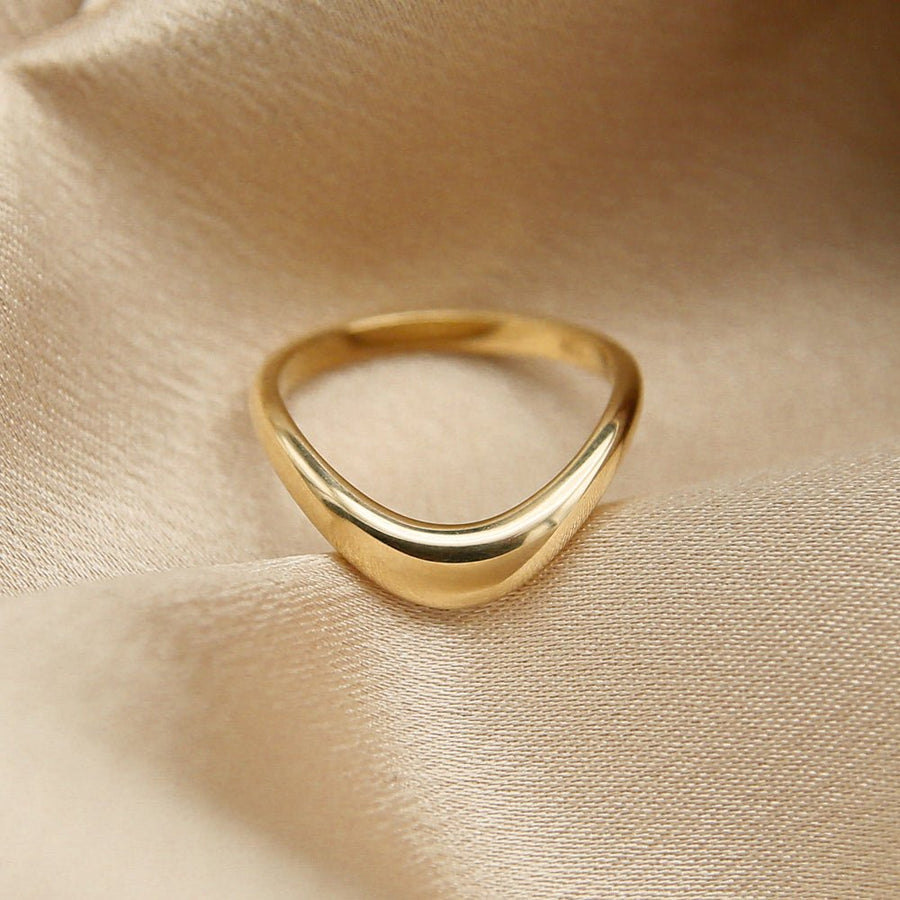 18K|14K Solid Gold Unique U Shape Plain Wave Wedding Band - Doozy Diamonds