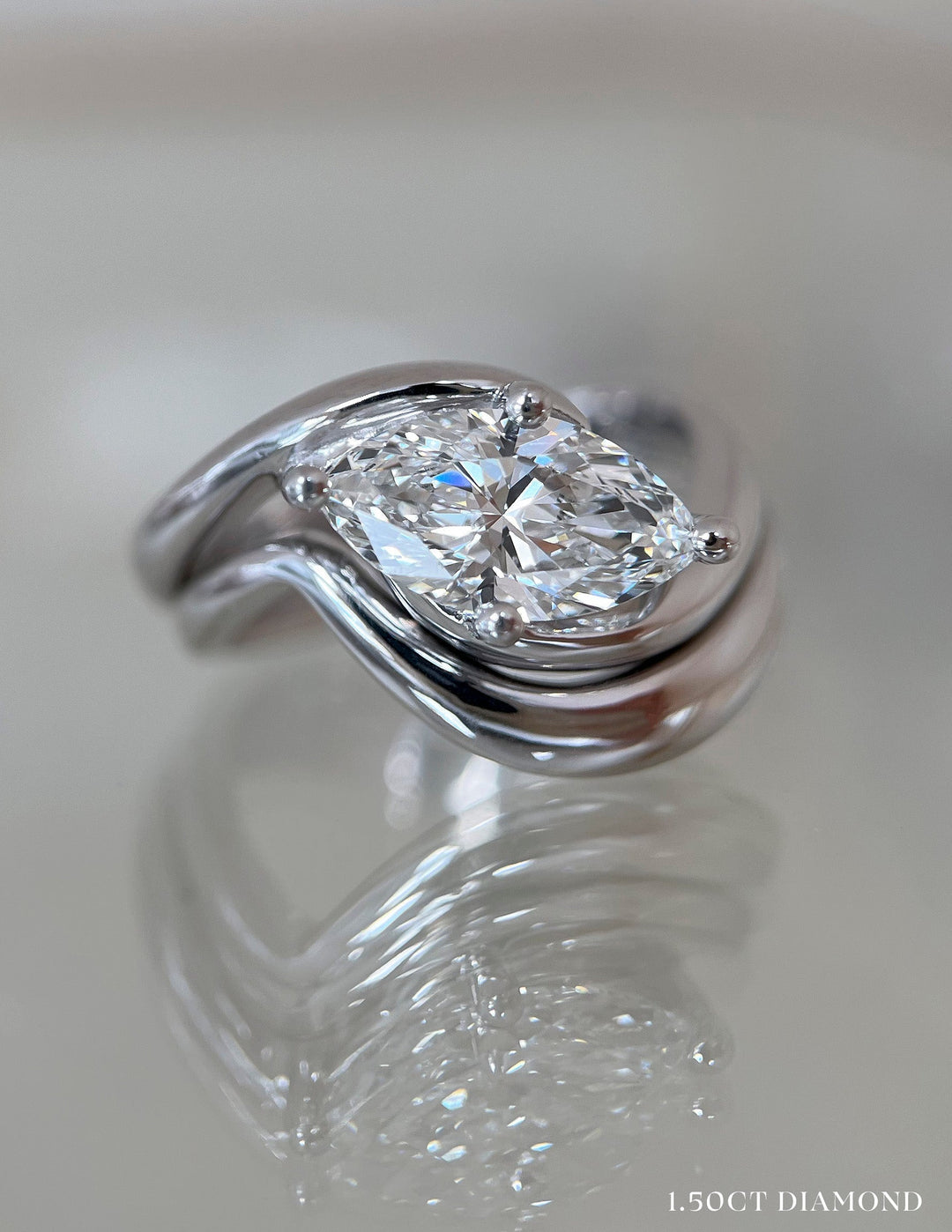 1.50CT Marquise Lab Grown Diamond Solitaire Bypass Ring White Gold Sculptural Band