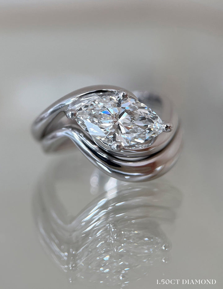 1.50CT Marquise Lab Grown Diamond Solitaire Bypass Ring White Gold Sculptural Band