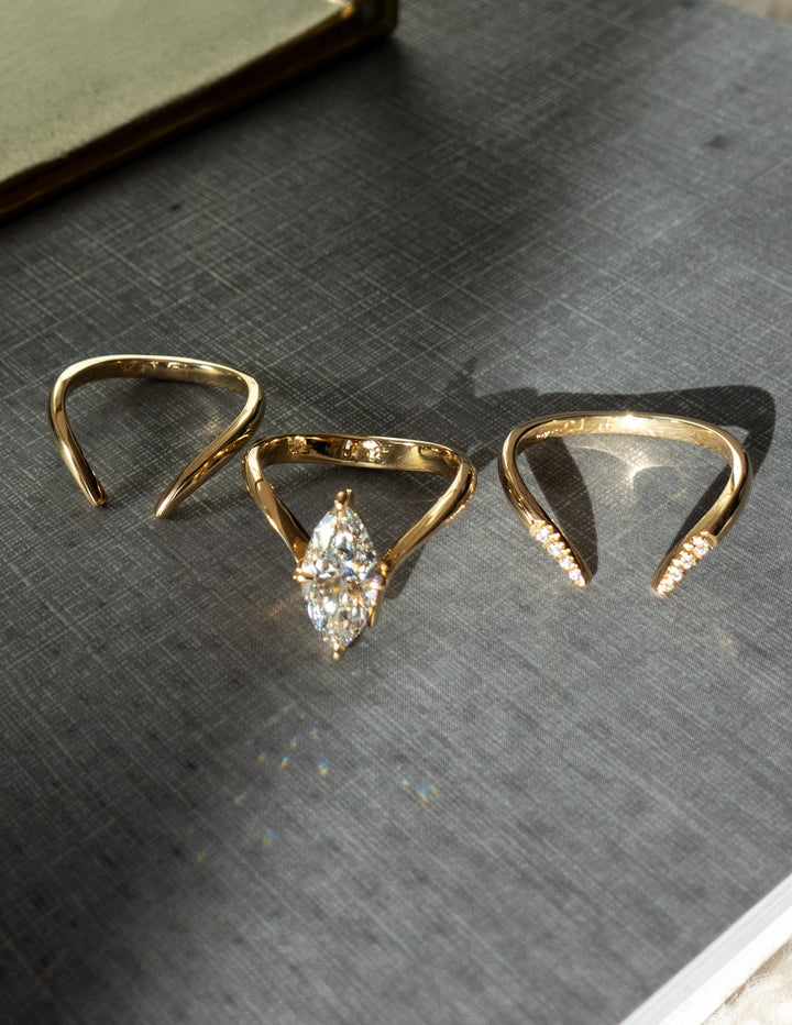 1.50CT Marquise Chevron 2 Stack Lab Grown Diamond Ring Yellow Gold Bridal Ring