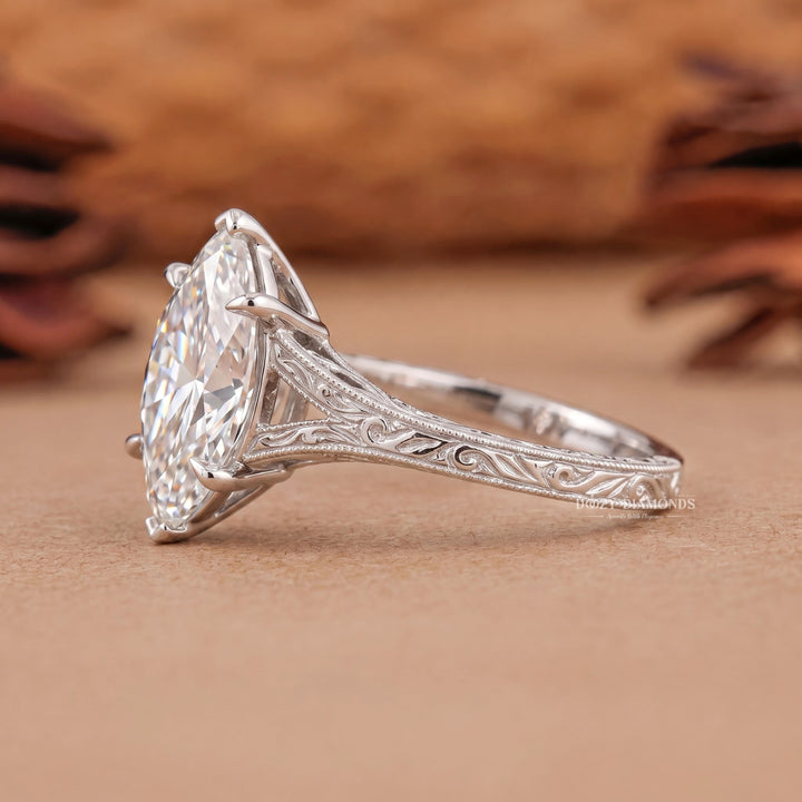 2.50CT Marquise E/VS2 Lab Grown Diamond Vintage Split Shank Engagement Ring