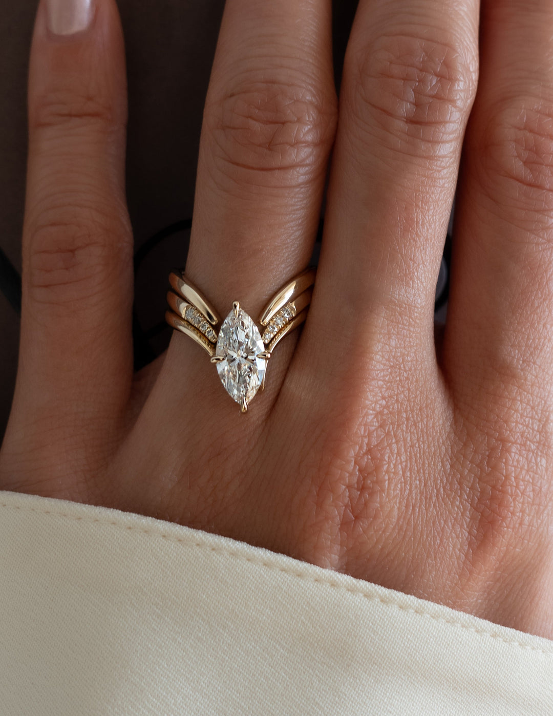 1.50CT Marquise Chevron 2 Stack Lab Grown Diamond Ring Yellow Gold Bridal Ring