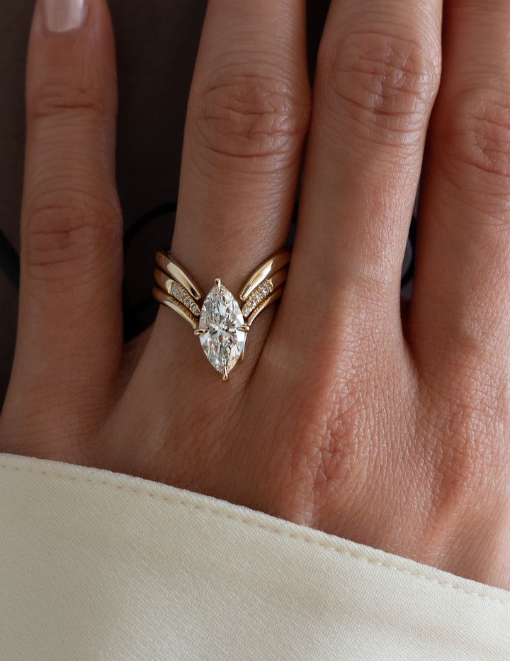 1.50CT Marquise Chevron 2 Stack Lab Grown Diamond Ring Yellow Gold Bridal Ring