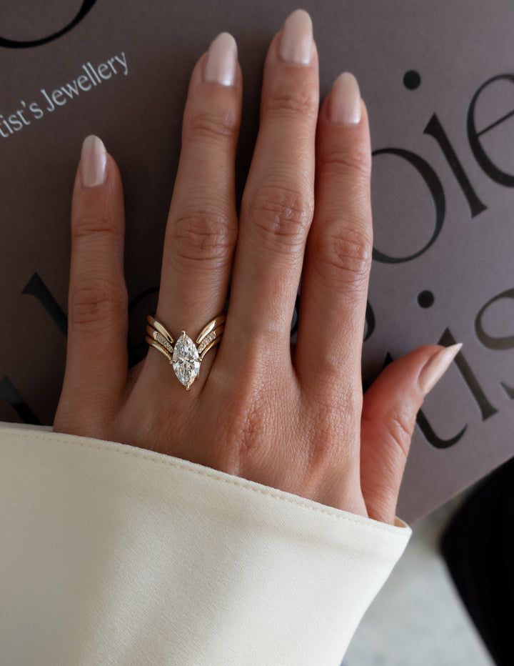 1.50CT Marquise Chevron 2 Stack Lab Grown Diamond Ring Yellow Gold Bridal Ring