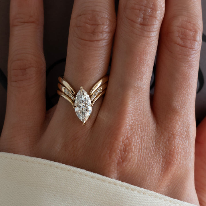 1.50CT Marquise Chevron 2 Stack Lab Grown Diamond Ring Yellow Gold Bridal Ring