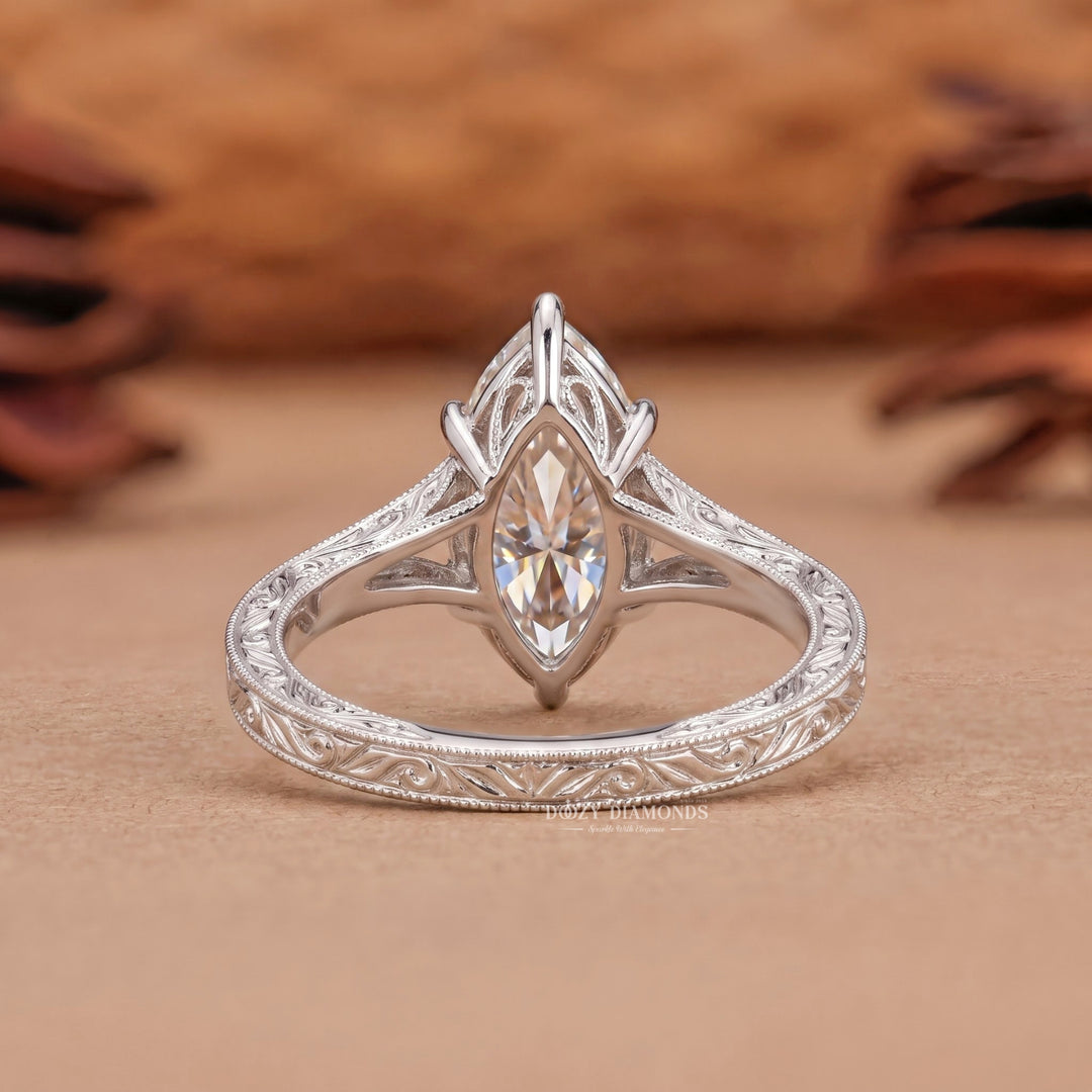 2.50CT Marquise E/VS2 Lab Grown Diamond Vintage Split Shank Engagement Ring
