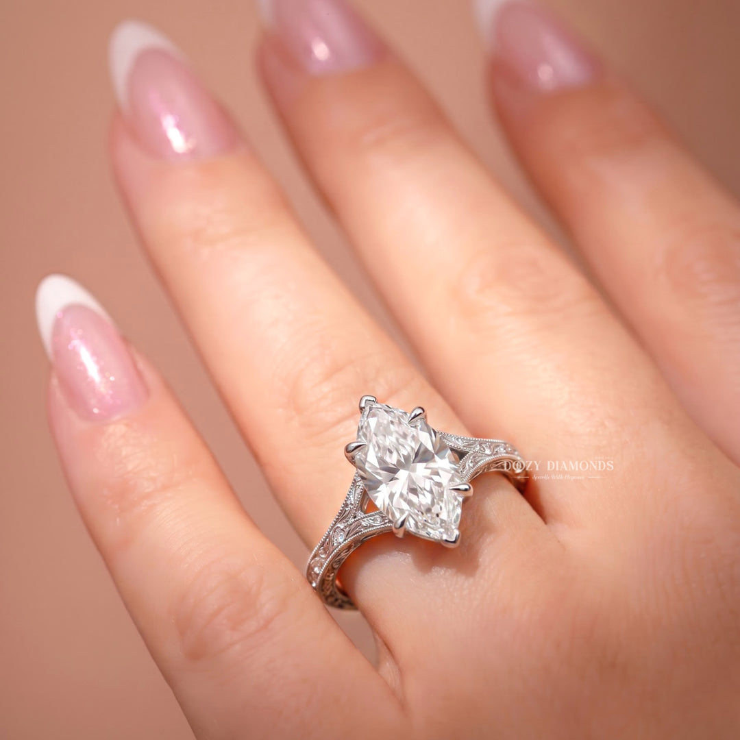 2.50CT Marquise E/VS2 Lab Grown Diamond Vintage Split Shank Engagement Ring