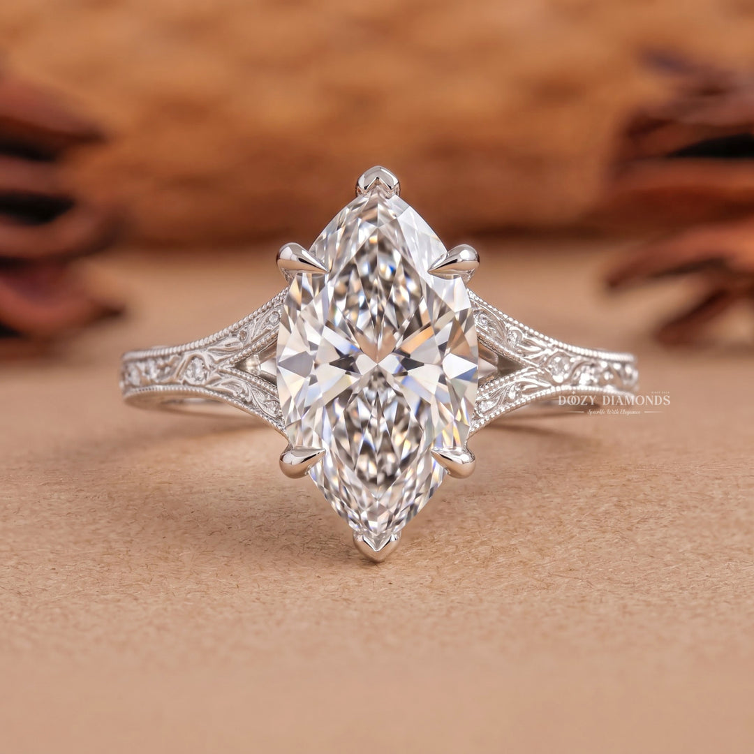 2.50CT Marquise E/VS2 Lab Grown Diamond Vintage Split Shank Engagement Ring