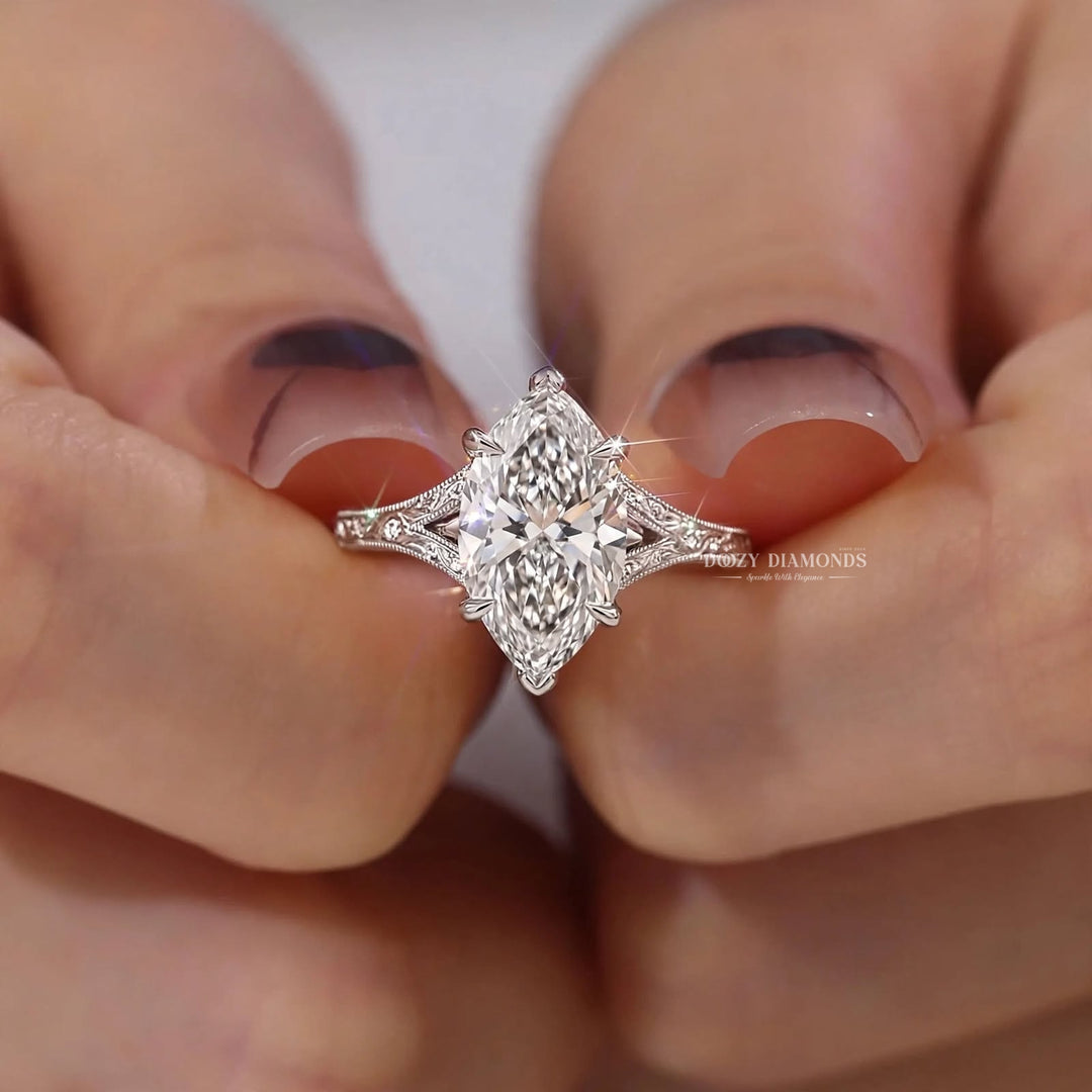 2.50CT Marquise E/VS2 Lab Grown Diamond Vintage Split Shank Engagement Ring