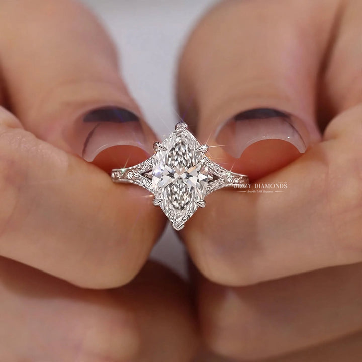 2.50CT Marquise E/VS2 Lab Grown Diamond Vintage Split Shank Engagement Ring