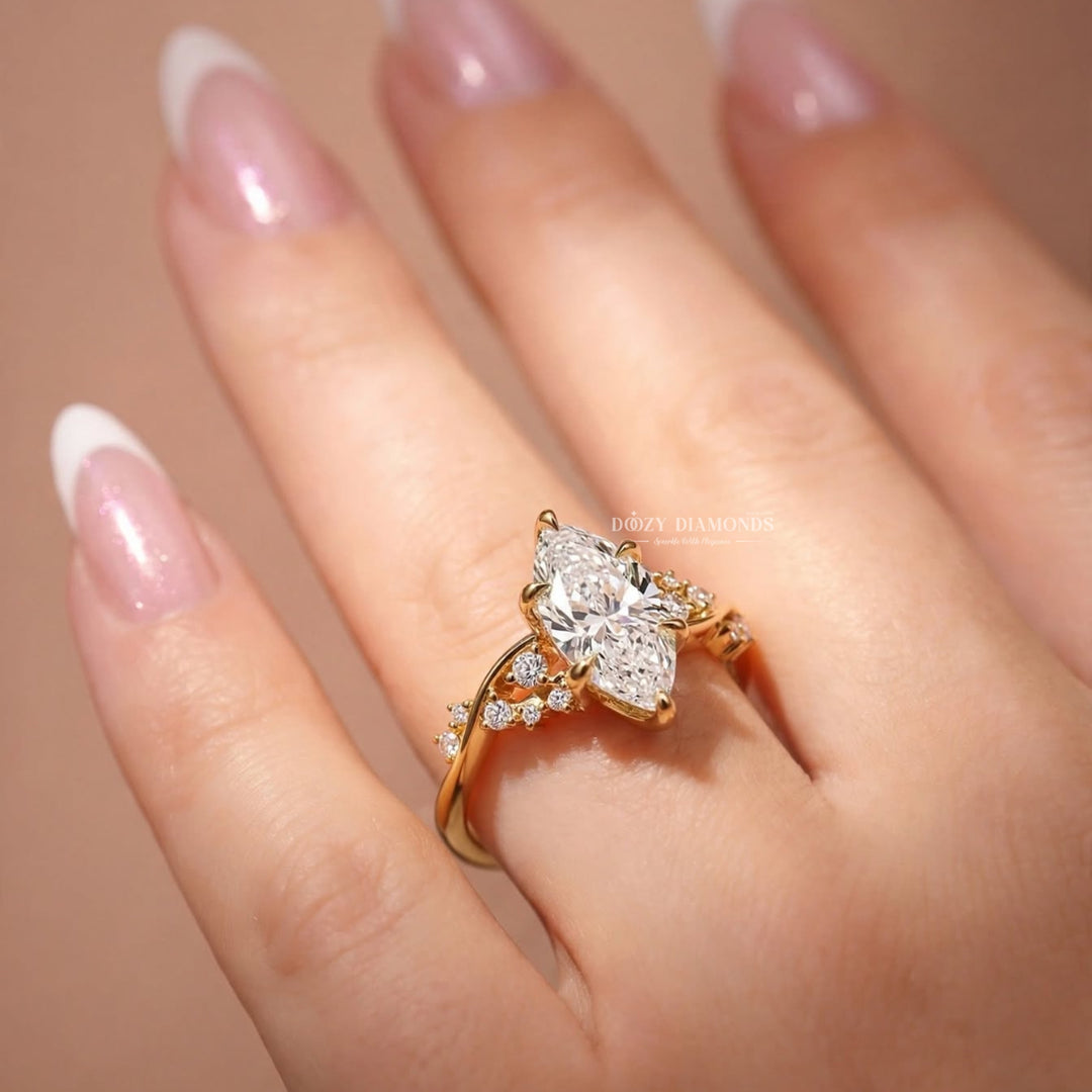 Vintage Cluster 2.50CT Marquise Lab Grown Diamond Twisted Band Engagement Ring