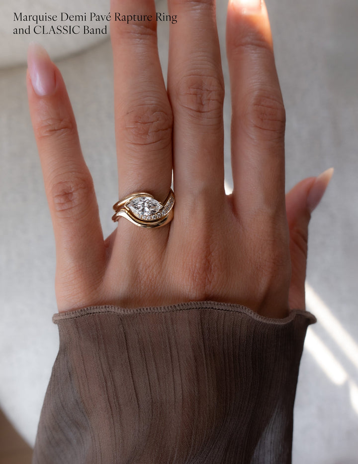 1.50CT East West Marquise Lab Grown Diamond Ring Yellow Gold Sculptural Pave Band