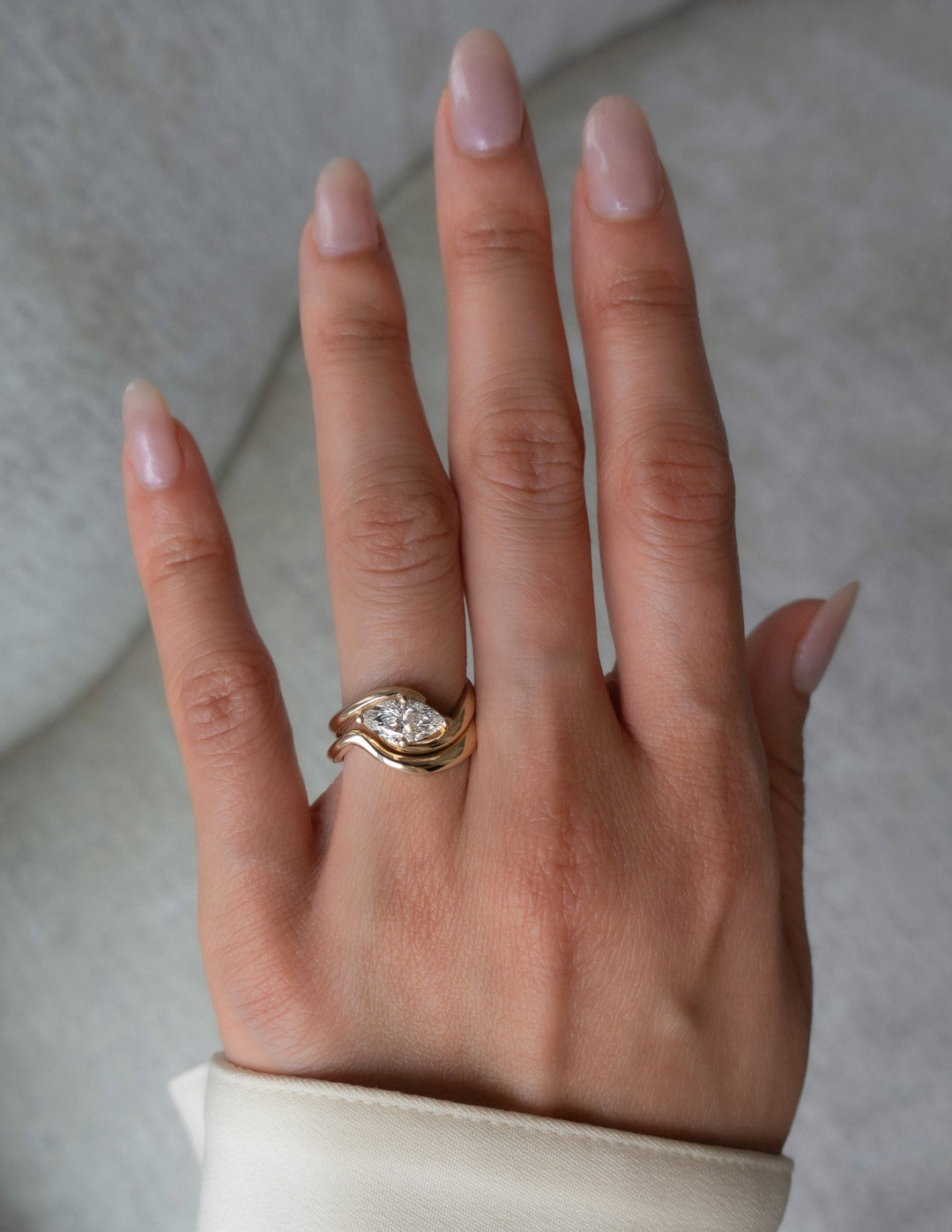 1.50CT Marquise Lab Grown Diamond Solitaire Bypass Ring White Gold Sculptural Band