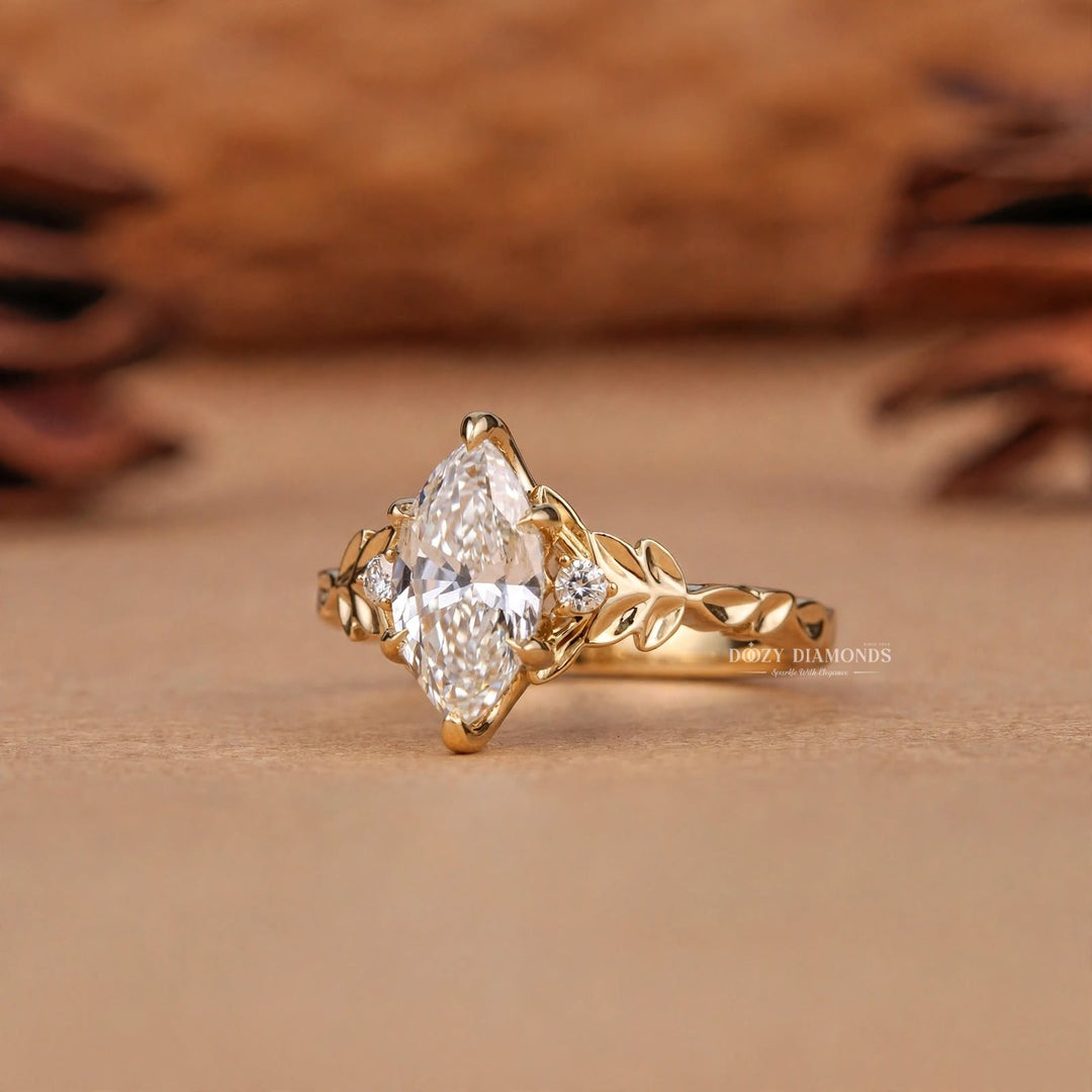 IGI Certified 2.50CT Marquise Lab Grown Diamond Three Stone Engagement Ring For Women