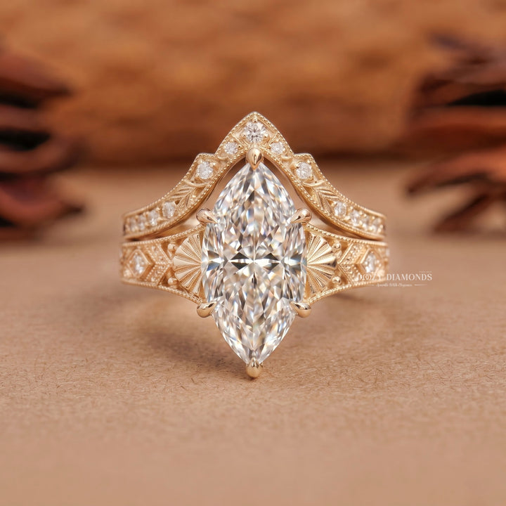 2.50CT Marquise F/VVS2 Lab Grown Diamond Chevron Bridal Ring Set