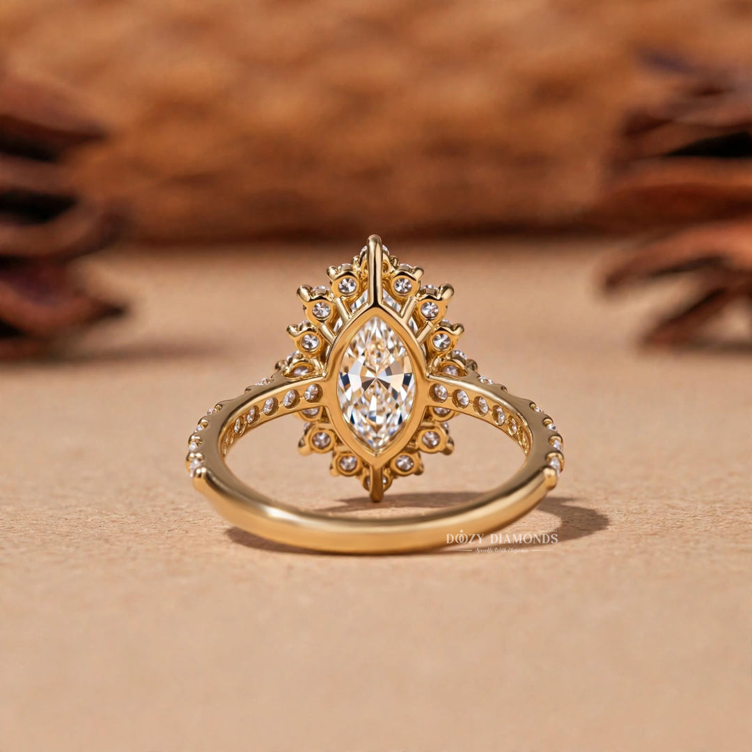 2.0CT Marquise E/VVS2 Lab Grown Diamond Engagement Ring Double Row Gold Pave