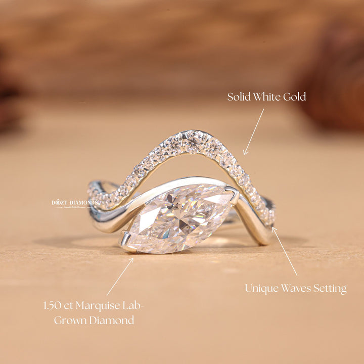 Marquise cut bridal set with hidden halo, Marquise cut bridal set with double halo, Marquise cut bridal set with triple halo, Marquise cut bridal set with scalloped halo
