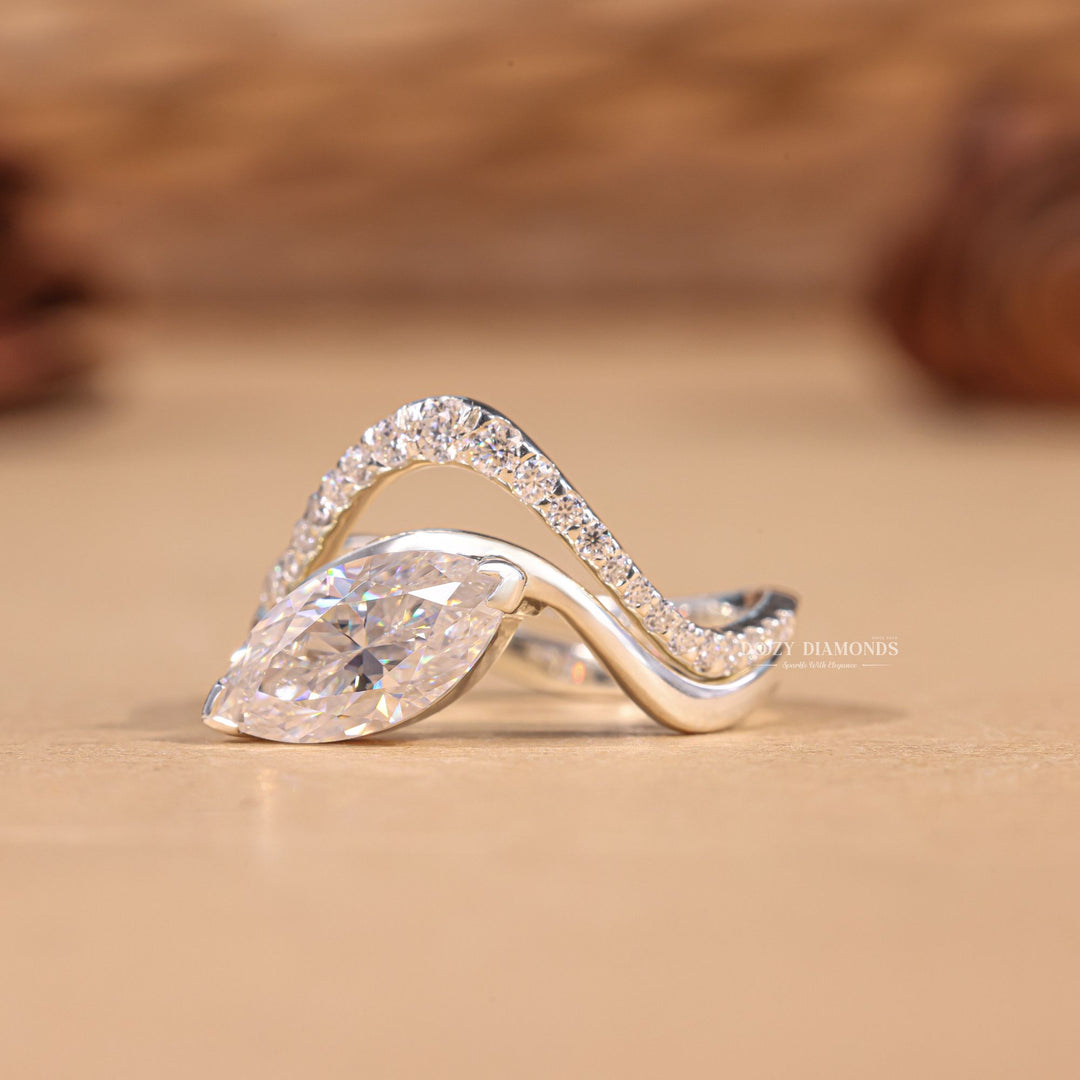  Marquise cut bridal set with channel set band, Marquise cut bridal set with prong set band, Marquise cut bridal set with bezel set band, Marquise cut bridal set with twist band, 