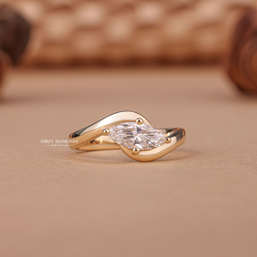 Marquise sustainable engagement ring, Marquise conflict-free engagement ring, Unique East West Engagement Ring