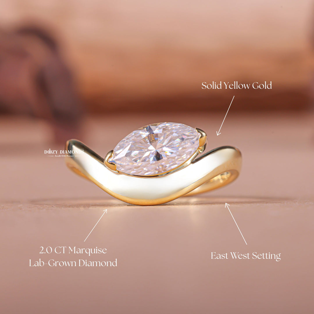 Marquise east west diamond ring presented in signature gift packaging
