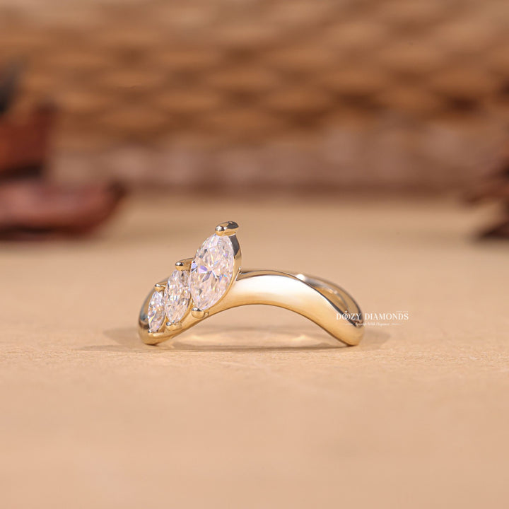 Marquise diamond band stacked with engagement ring