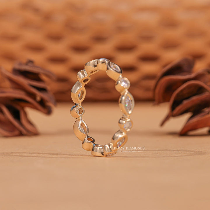 Minimalist diamond band stacked with engagement ring