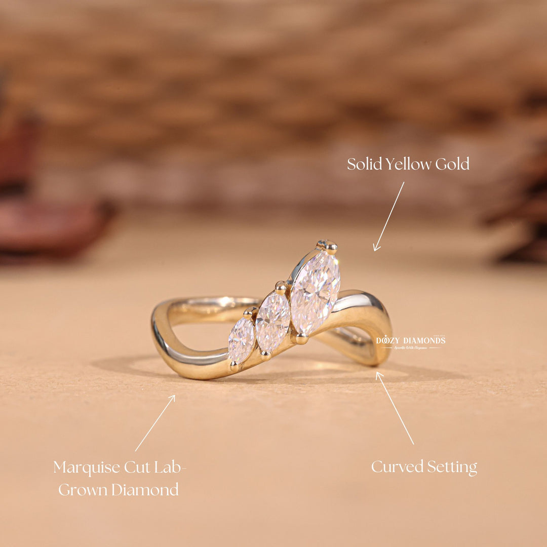Marquise diamond wedding band in yellow gold